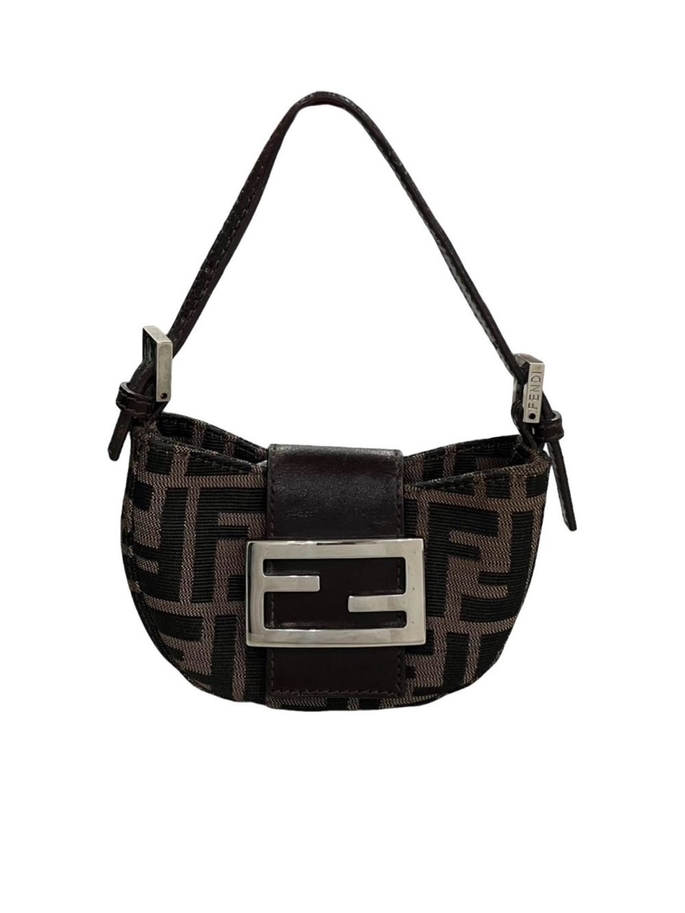 Fendi Mini Zucca Canvas Shoulder Bag in Dark Brown and Black